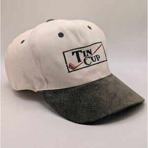 Vintage 90s Tin Cup Golf Movie Hat Promo Leather Strap Back Cap Suede Bill VTG